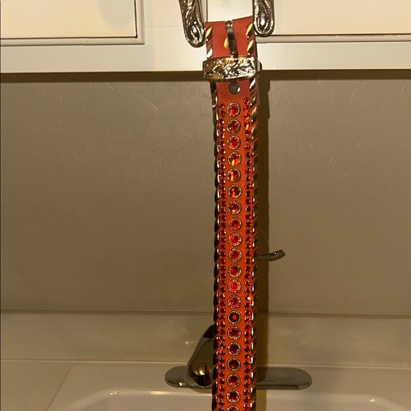 Accessories - Studded Orange Leather Belt